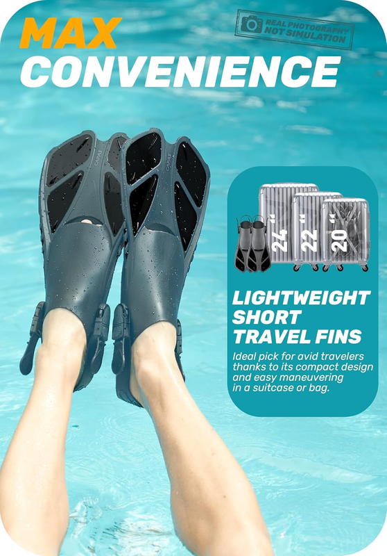 Travel Size Snorkel Fins Adjustable Open Heel Swim Fins for Diving Snorkeling6