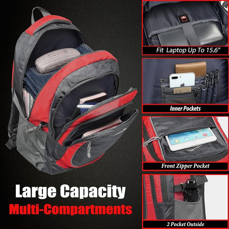 15.6" Laptop Backpack College Travel Business Hiking Multi-Compartment Red1