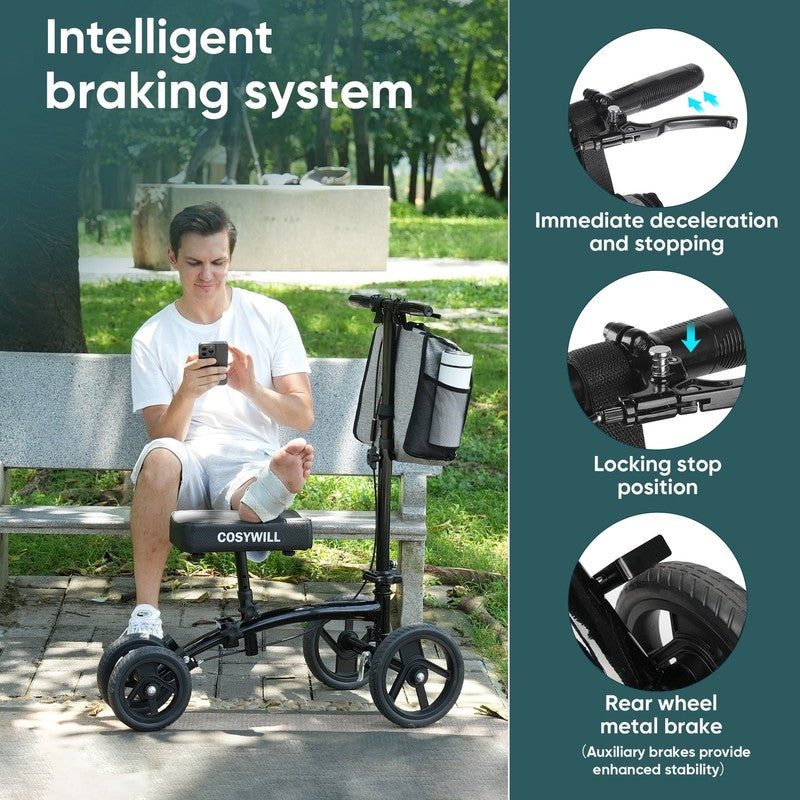 Steerable Knee Scooter All Terrain Foldable Walker Crutch Alternative Black4