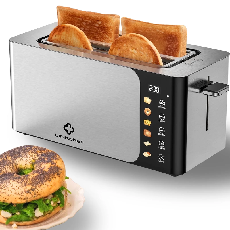 4 Slice Touchscreen Toaster Extra Wide 1.5in Slots Stainless Steel Timer Defrost0