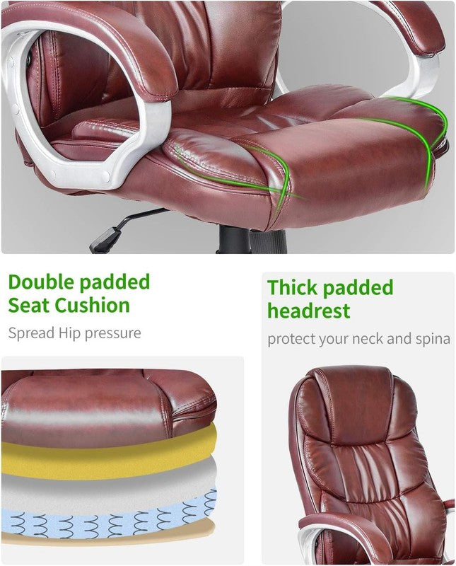 Ergonomic High Back Executive Office Chair with Lumbar Support - Brown PU Leathe4