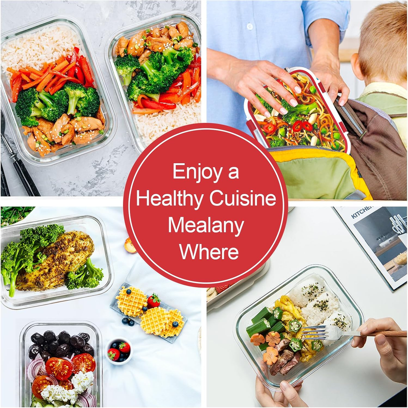 10 Pack 22oz Glass Meal Prep Containers Airtight Lids Red5