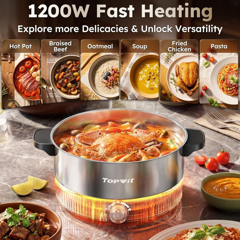 4.5L Electric Hot Pot Stainless Steel Dual Power 1200W Fast Heating Black5