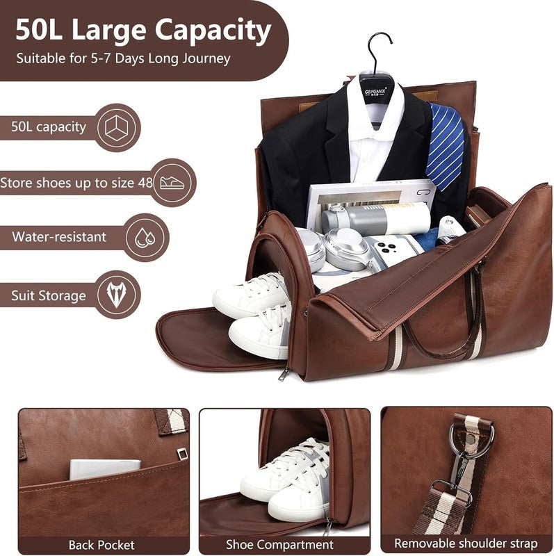 Men Leather 2in1 Garment Duffle Bag Waterproof Suit Travel Carry On2