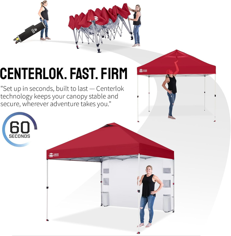 10x10 Pop Up Canopy Tent Crown Shades Easy Setup Center Lock Sun Shelter Red5