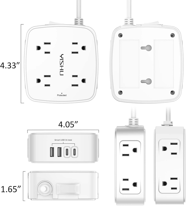 6FT Surge Protector Power Strip 8 Outlets 4 USB Flat Plug Extension Cord6