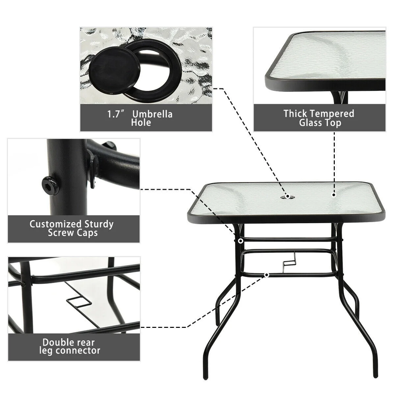 32'' Patio Square Table Tempered Glass Steel Frame Outdoor Pool Yard Garden5
