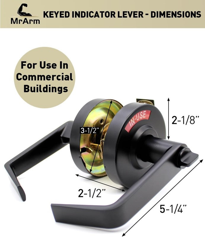 Keyed Entry Privacy Indicator Lock, Large Grade 2 Commercial Door Handle, Bathro1