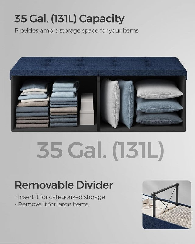 43'' Foldable Storage Ottoman Bench Flip Lid Entryway Living Room Midnight Blue5