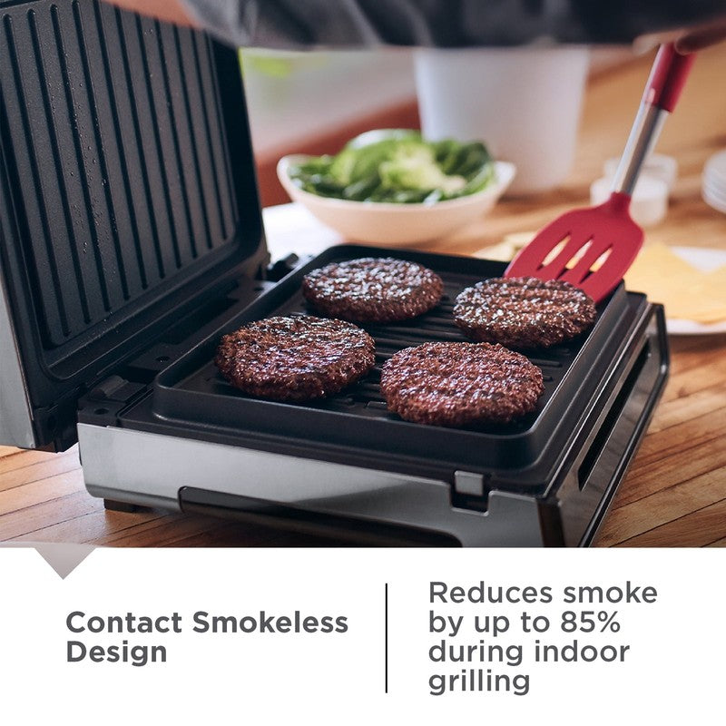 4–6 Serving Electric Indoor Grill, Contact Smokeless Grilling with Removable Pla4