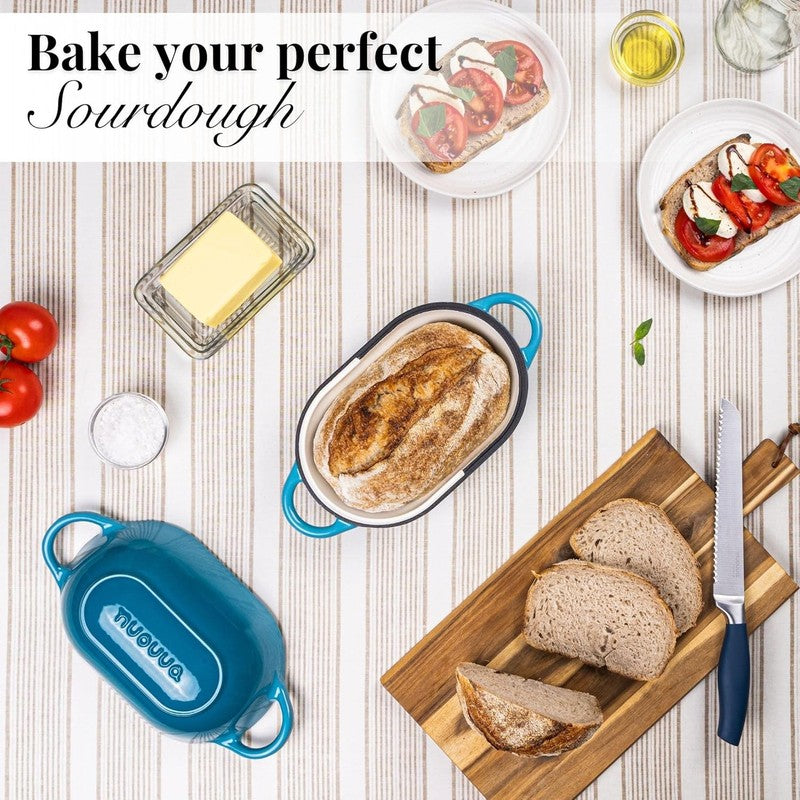 Cast Iron Dutch Oven Bread Loaf Pot 24x16cm Nonstick Light Blue6