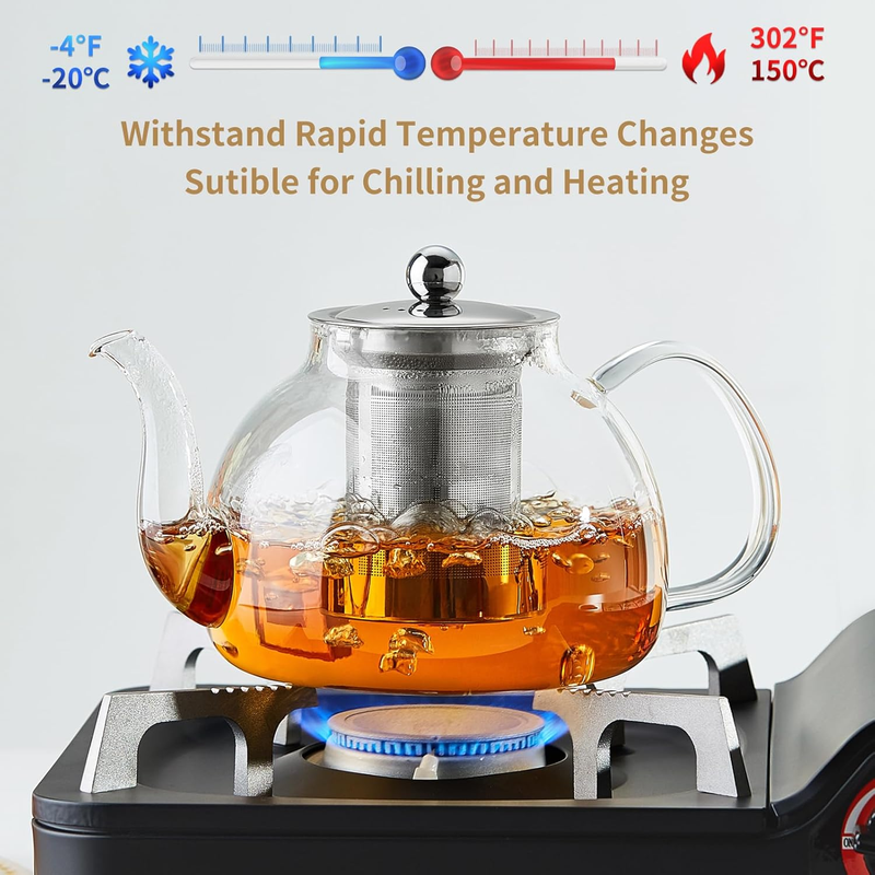 40oz Glass Teapot w/ Infuser Borosilicate Stovetop Safe Tea Kettle Dishwasher4