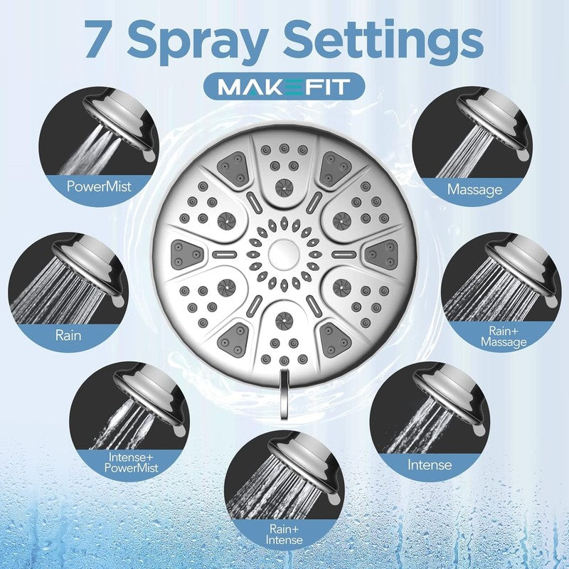 Filtered Shower Head High Pressure 7 Settings Rain for Hard Water Chlorine5