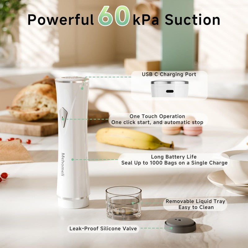 Compact Vacuum Sealer for Food (Vacuum Sealer Machine+3 Glass Vacuum Containers+3