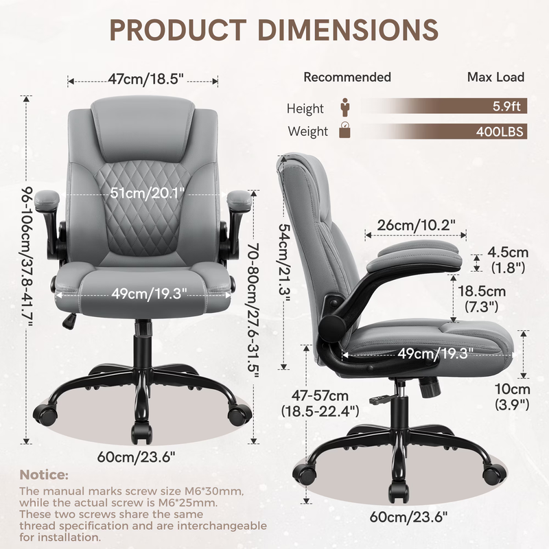 Ergonomic Leather Office Chair High Back Executive Desk Chair Gray1