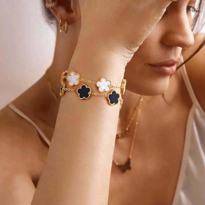 18K Gold Plated Floral Bracelets Set, Non-Tarnish, Adjustable Charm2