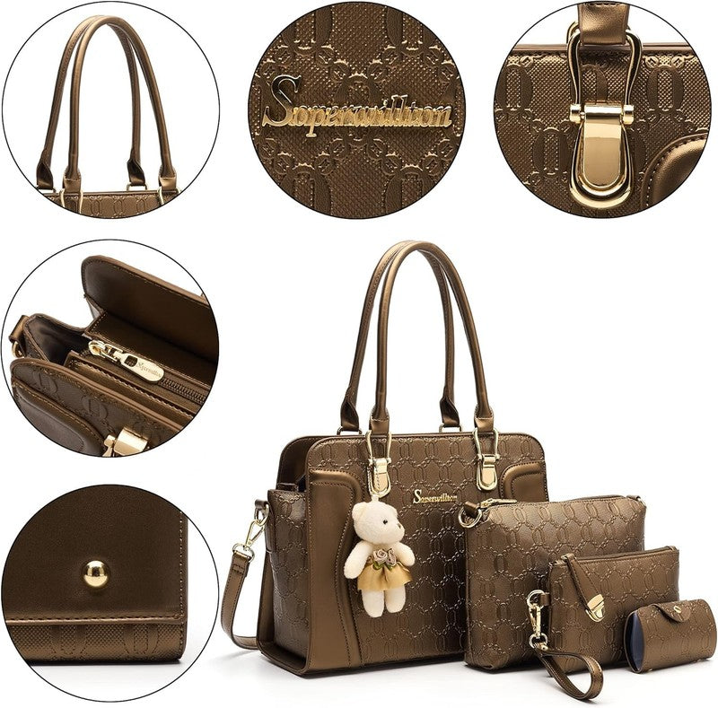 Women Fashion Handbag Set 4PCS Tote Shoulder Top Handle Satchel Purse3