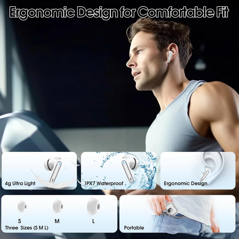 AI Translation Earbuds 164 Languages Bluetooth 5.3 Real Time Gray7
