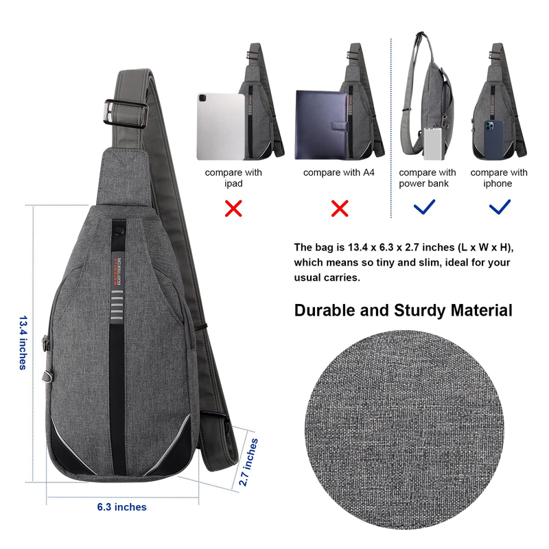 Unisex anti Theft Travel Hiking Walking Sling Cross Body Shoulder Chest Bag,Gray2