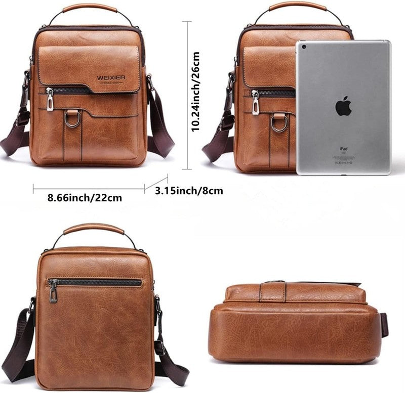 Vintage Leather Messenger Bag Crossbody Shoulder Bag Zipper Buckle Handle3