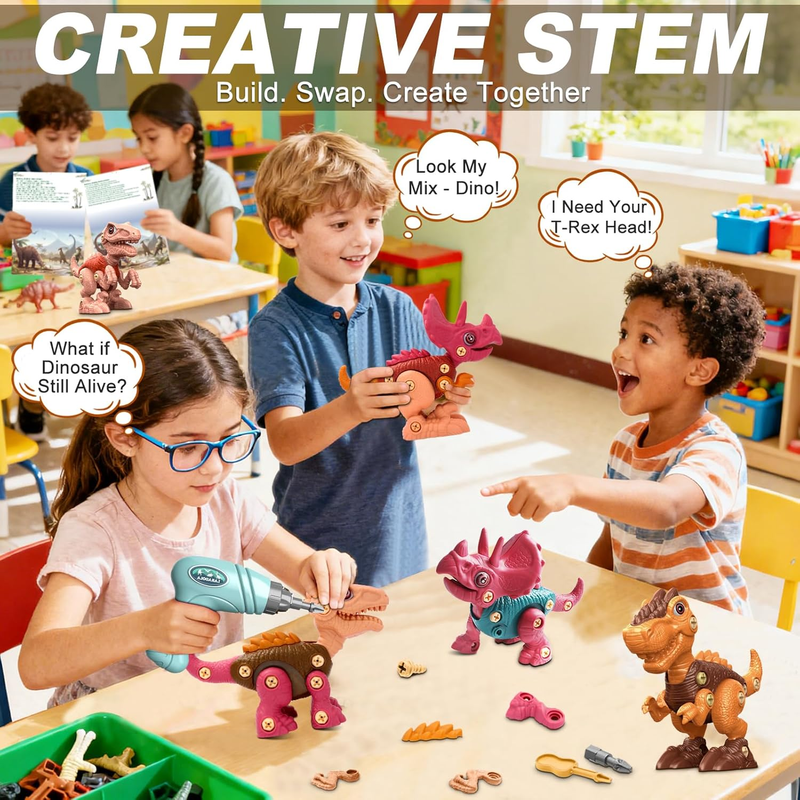 Dinosaur Building Toys Set 3 Pack STEM Take Apart Drill Construction Kit Kids2