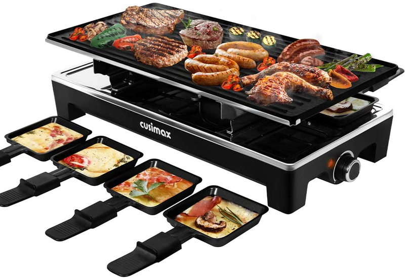 2 in 1 Electric Raclette Grill Tabletop Korean BBQ Crepe Maker Nonstick Adj Temp10