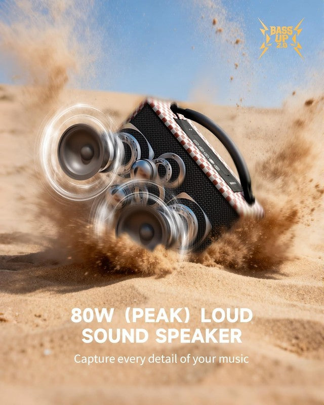 80W Portable Bluetooth Speaker 20H Playtime Subwoofer TWS Red1