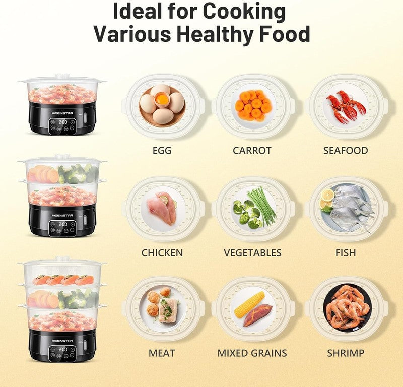 13.7QT Electric Food Steamer 3 Tier Digital BPA Free Veggie Cooker 800W3