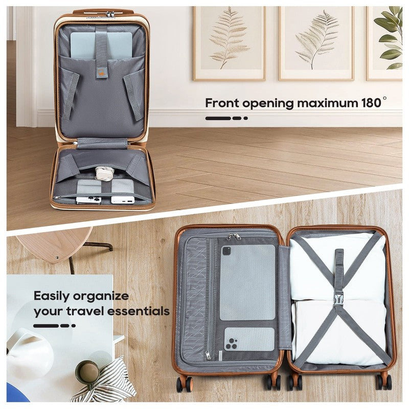 3 Piece Front Opening Cover Carry On Luggage Side Hooks TSA Lock Spinner Wheels 3