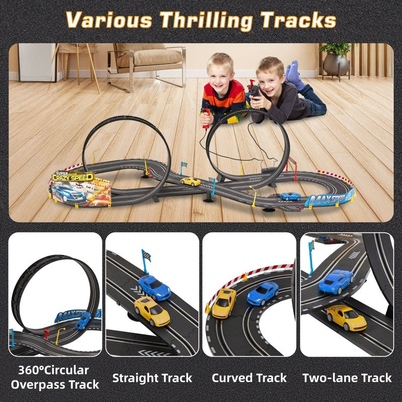 Slot Car Race Track Set for Kids, 20.3Ft Electric Race Car Track Set with 2 High2