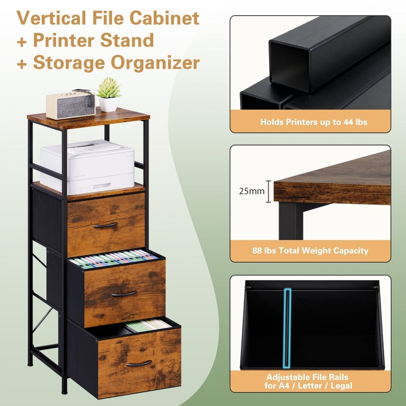File Storage Cabinet with Adjusted Size 3 Drawers, 4 Wheels Vertical Wood File C5