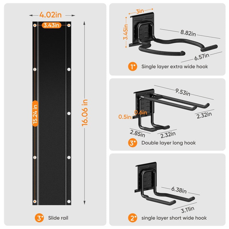 Garage Tool Organizer Wall Mount with 6 Versatile Hooks, Heavy Duty Metal Rack f7