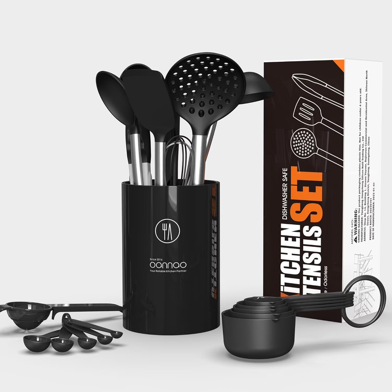 Silicone Cooking Utensils Set Heat Resistant Kitchen Tools Black8