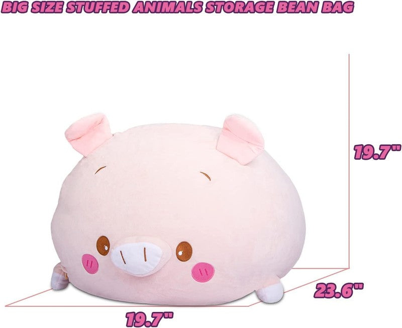 Stuffed Animal Storage Bean Bag Cover Kids Pink Pig Toy Organizer Large5