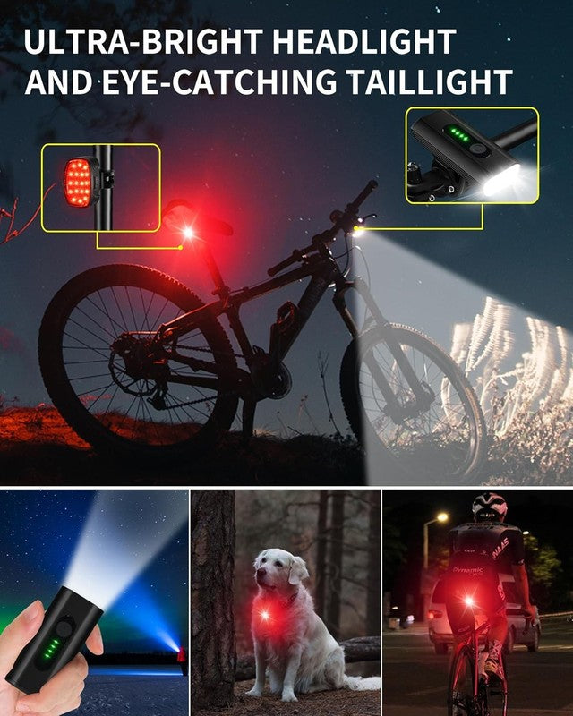 4000LM USB-C Rechargeable Bike Headlight & Rear Light Set 6+5 Modes Waterproof5