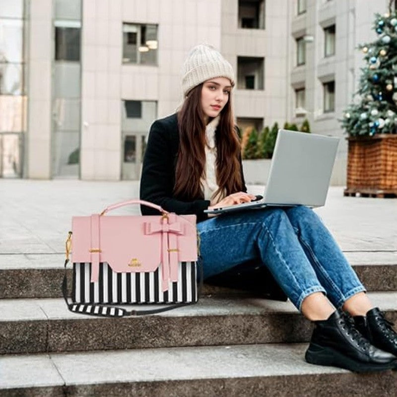 Laptop Tote Bag, 15.6 Inch PU Leather Crossbody Shoulder Handbag for Women, Pink8