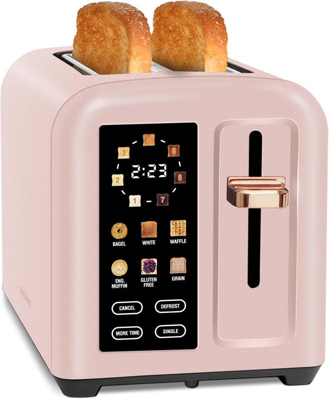 2 Slice Touch Control Toaster LCD 1350W Wide Slots Pink7
