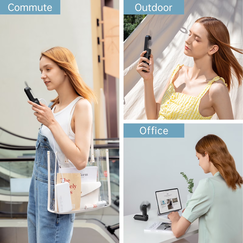 Portable Mini Fan Rechargeable Handheld 3 in 1 Pocket Fan Power Bank Black1