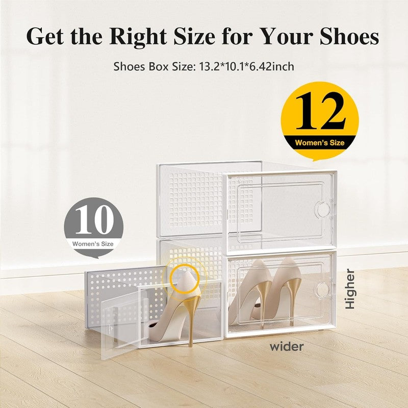12 Pack X Large Clear Shoe Storage Boxes, Stackable Organizer Bins, White1