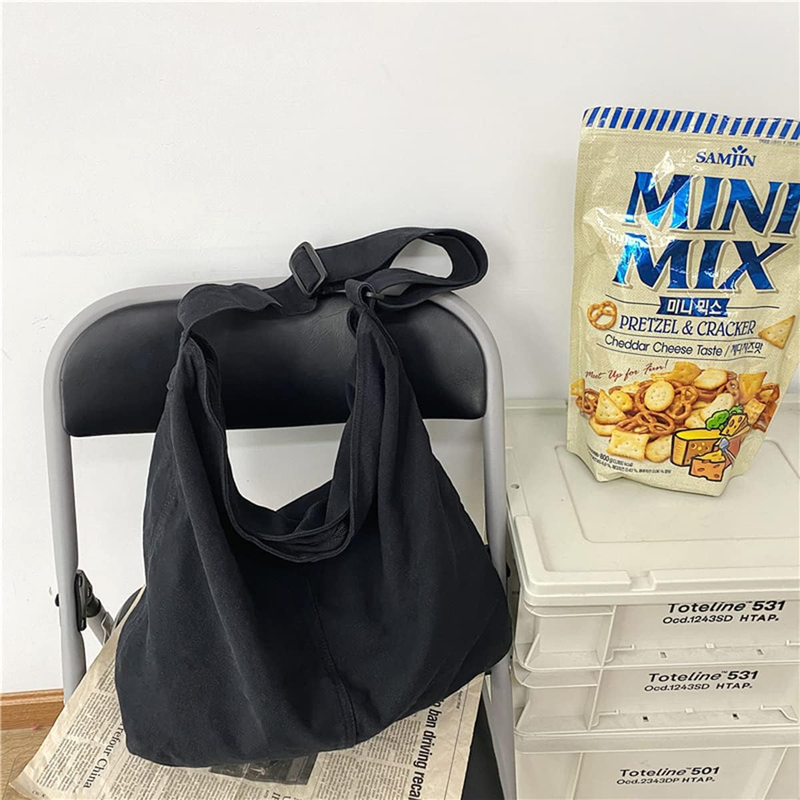 Aesthetic Cute Bag School Vintage Black Canvas Crossbody Shoulder Laptop Bag3