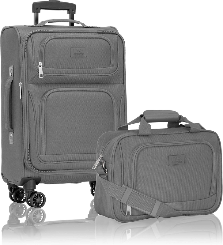 Lightweight Softside Carry On Suitcase 4 Wheel Spinner Luggage Light Gray9