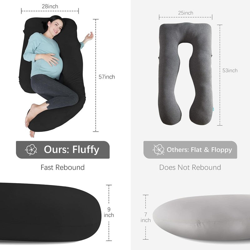U Shaped Pregnancy Maternity Pillow 57" Full Body Sleep Support Black6