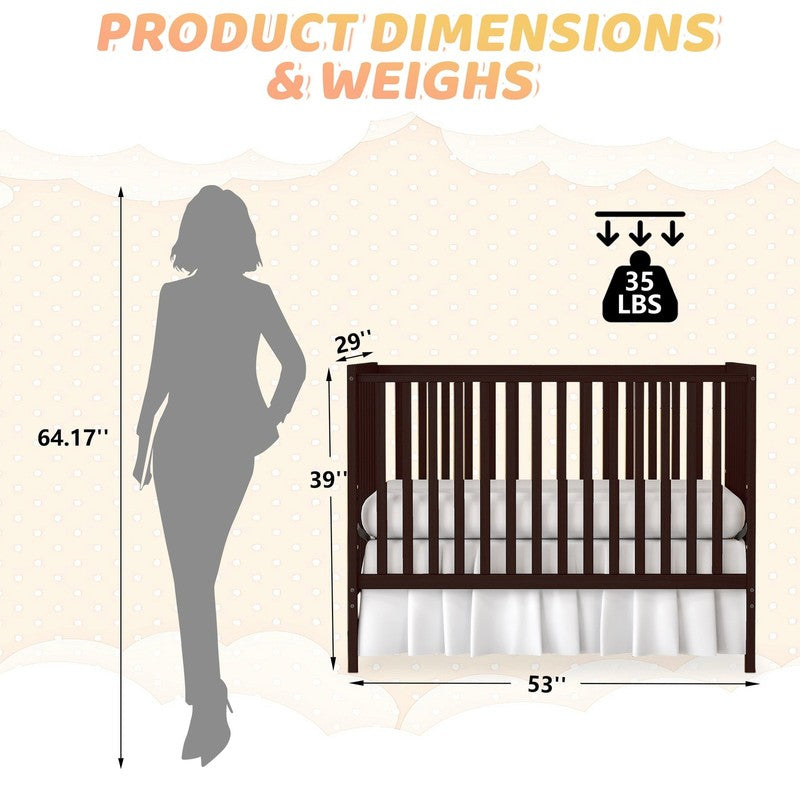 5 In 1 Convertible Crib, Espresso Baby Bed, Converts from Baby Crib to Toddler B8