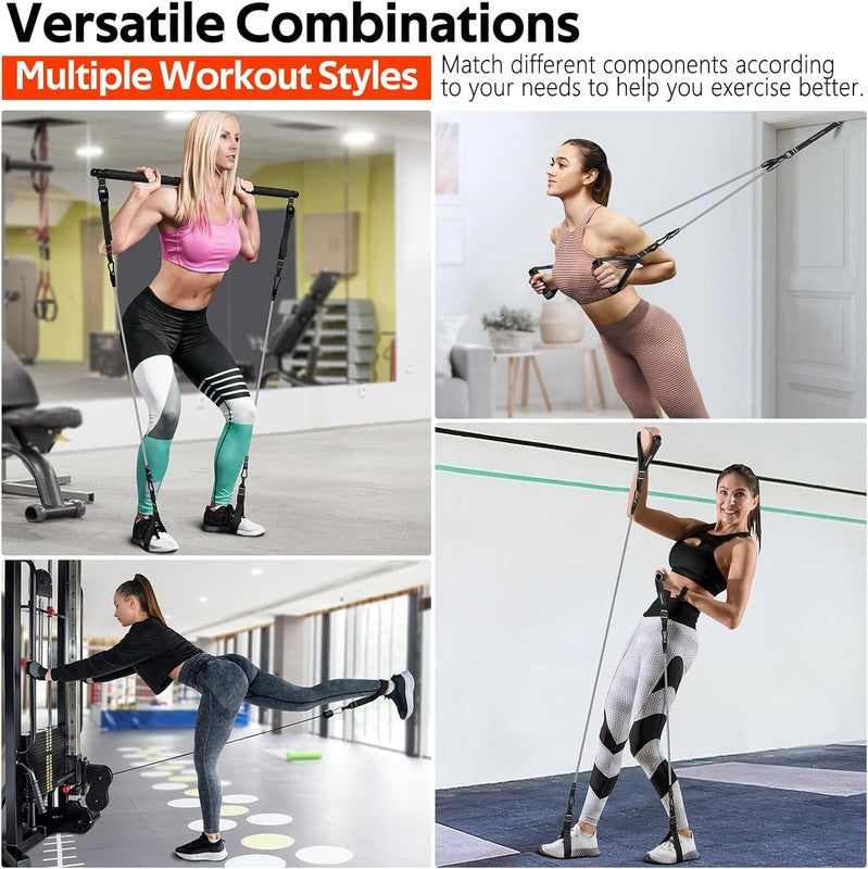 Pilates Bar Kit w/ Resistance Bands Adjustable Metal Buckle Full Body Workout5