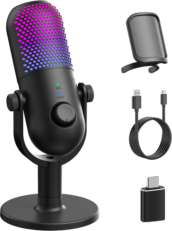 USB RGB Condenser Microphone for PC Gaming with Stand & Quick Mute Black9