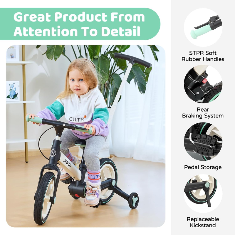 6-in-1 Toddler Bike 12" Balance Bike Push Handle Training Wheels Kids5