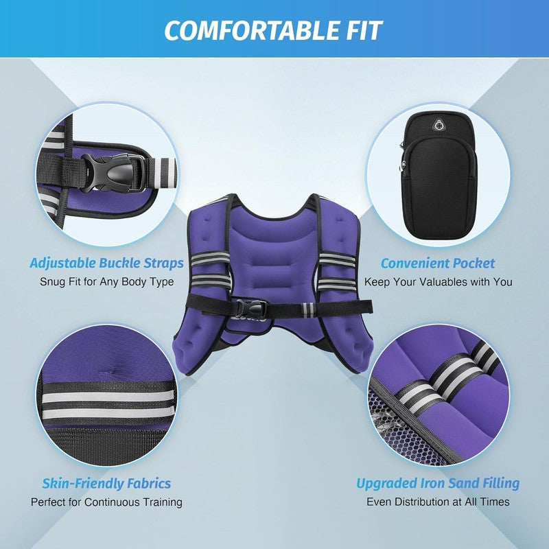 Weighted Vest 12Lb Reflective Stripe Workout Strength Training Fitness Violet1