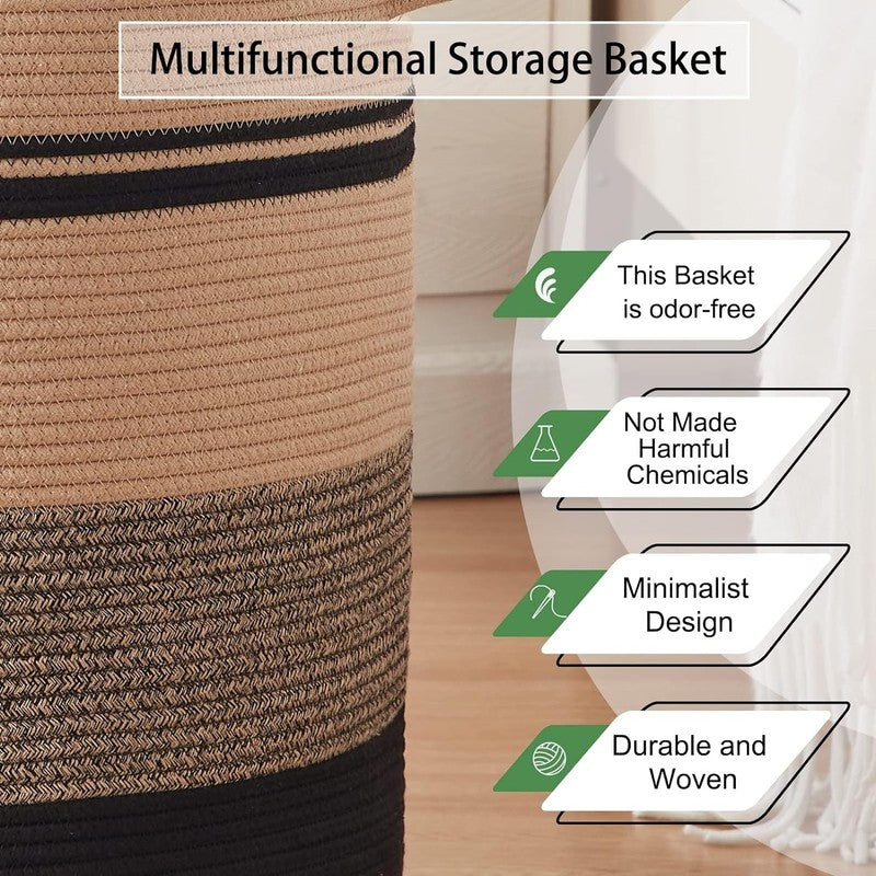 80L Laundry Hamper with Handles, Woven Storage Basket for Clothes, Toys4