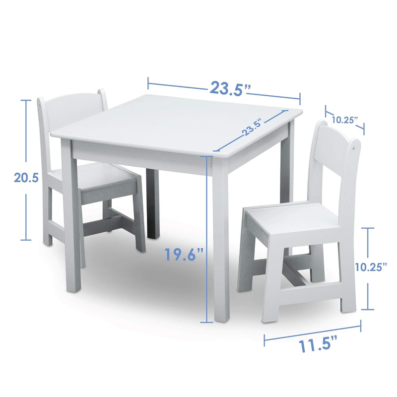 Mysize Kids Wood Table & 2 Chairs 3pc Bianca White Greenguard Gold5