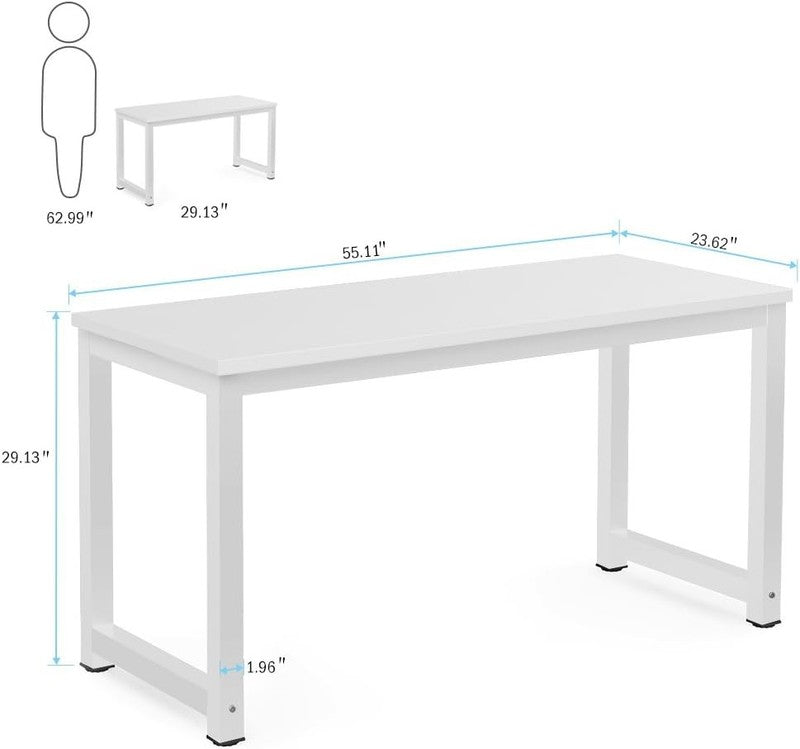 55" Computer Desk Large Office Study Writing Desk White Home Office2
